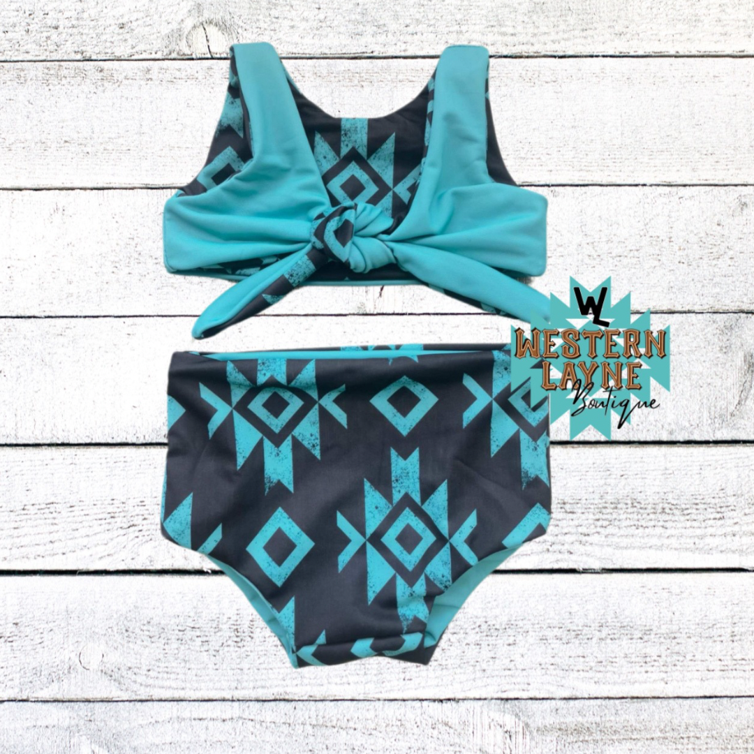 Turquoise/Brown Aztec Reversible 2-Piece