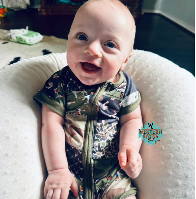 Olive Duck Deer Patchwork Romper