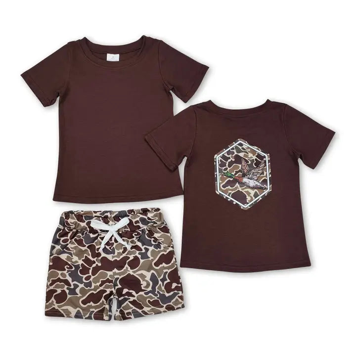 Brown Camo Duck Shorts Set