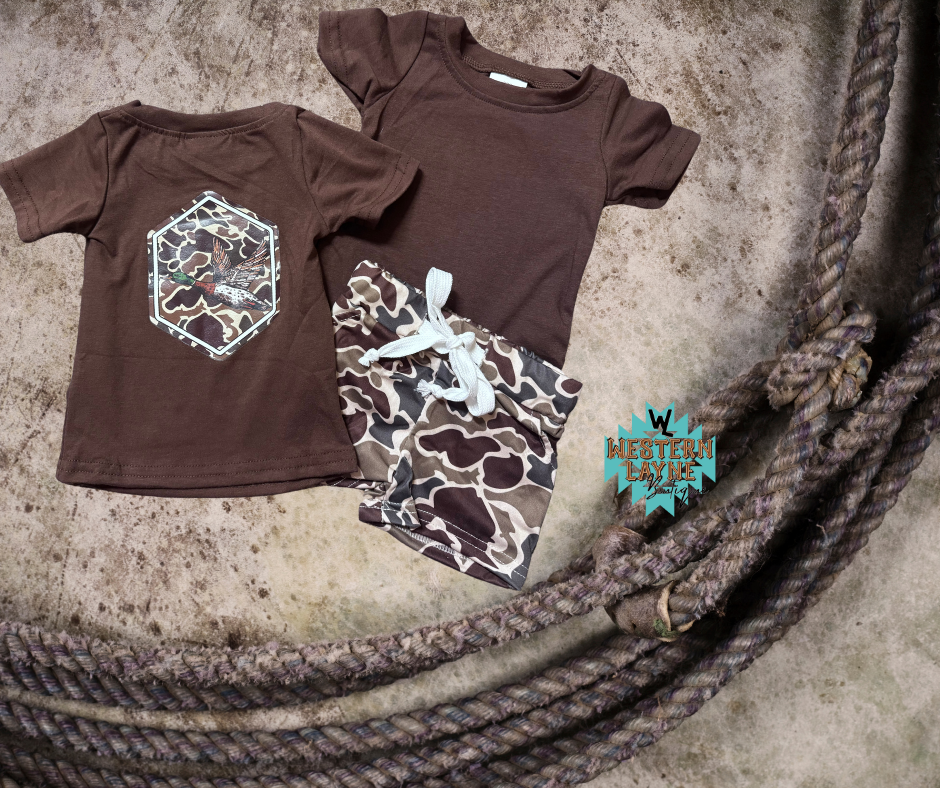 Brown Camo Duck Shorts Set