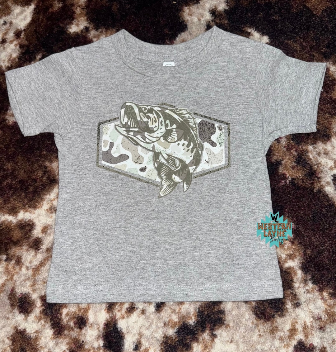 Camo Fish Label Grey T-Shirt