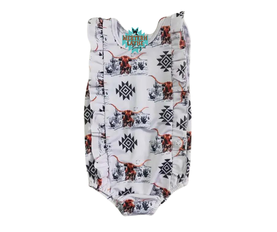 Western Longhorn One Piece Ruffle Swimsuit