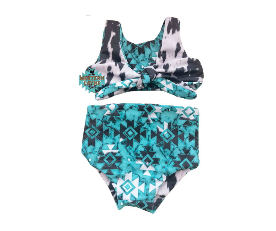 Turquoise Aztec Cowhide Reversible 2- Piece