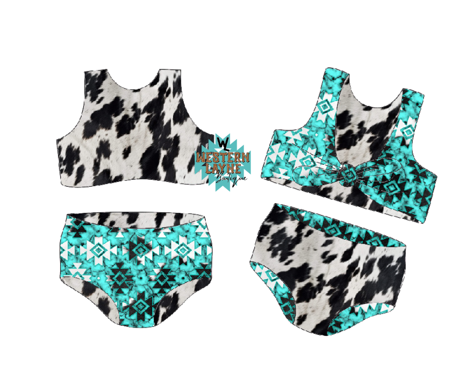 Turquoise Aztec Cowhide Reversible 2- Piece