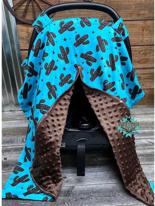 Turquoise & Leopard Cactus/Brown Minky Car Seat Cover