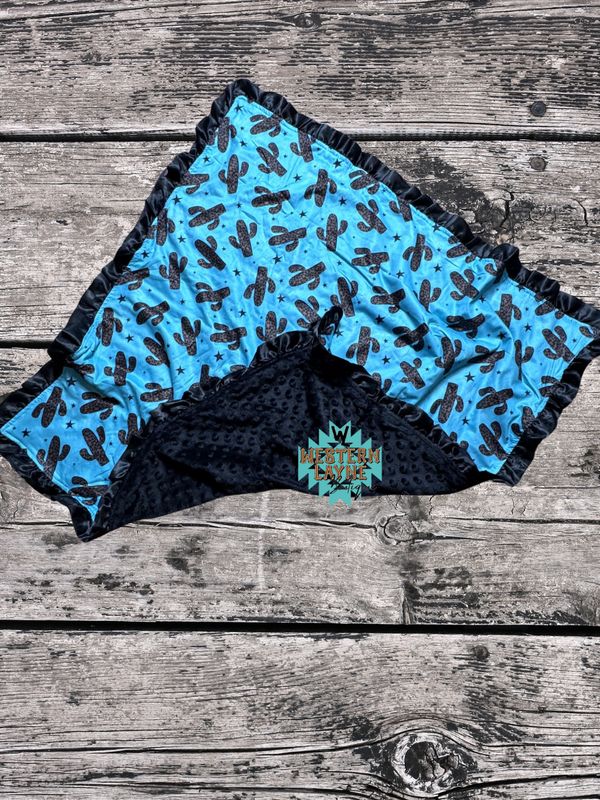 Aqua/ Leopard Cactus Baby Blanket