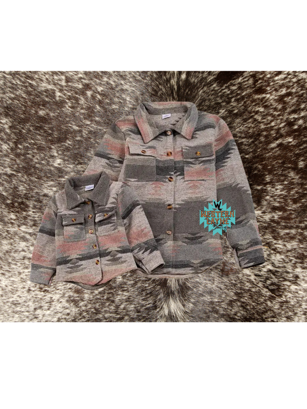 Women's Pink/Gray Aztec Shacket