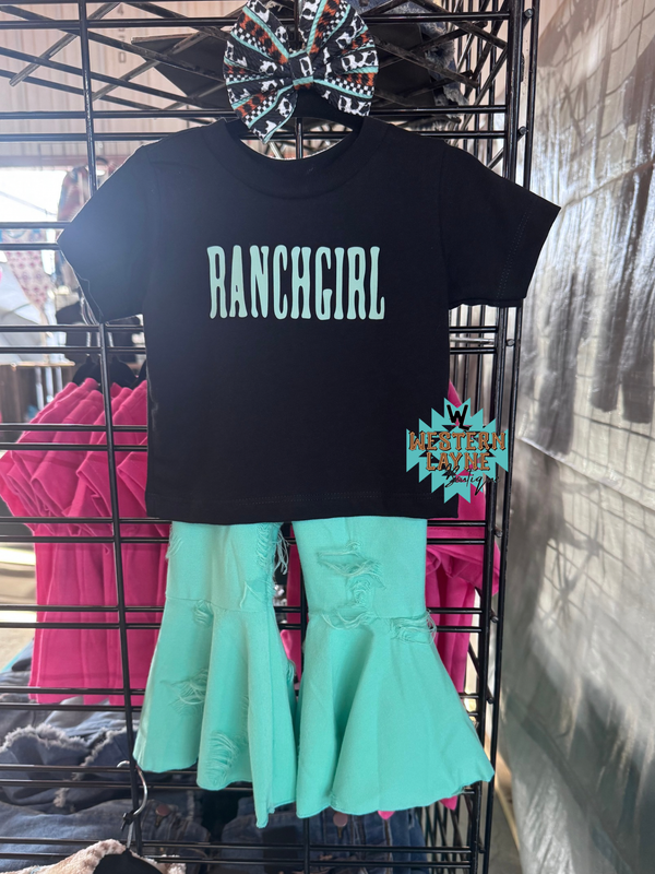 Ranchgirl Black T-Shirt (Teal)