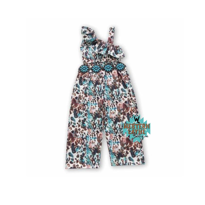 One Shoulder Cow Turquoise Jumpsuit
