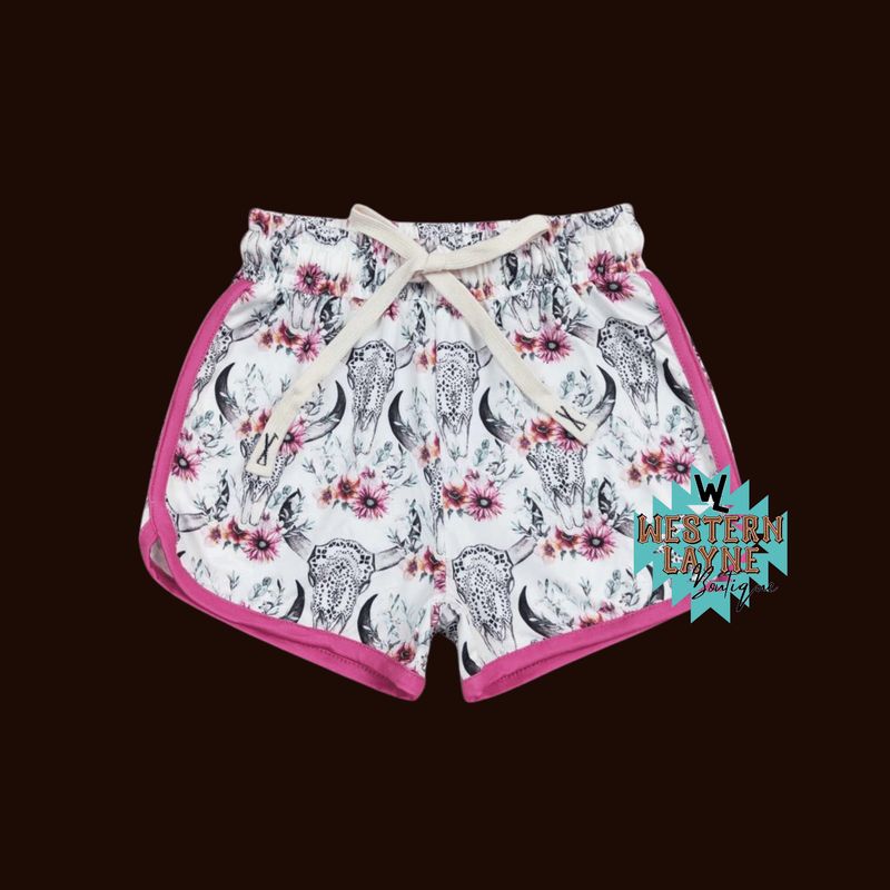 Floral Bull Skull Shorts