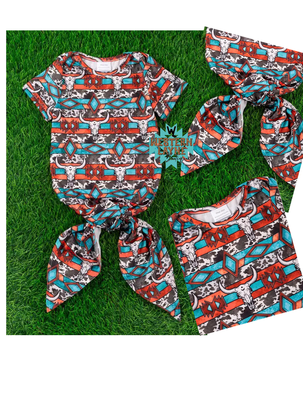 Cow Skull Diamond Pattern Infant Baby Gown