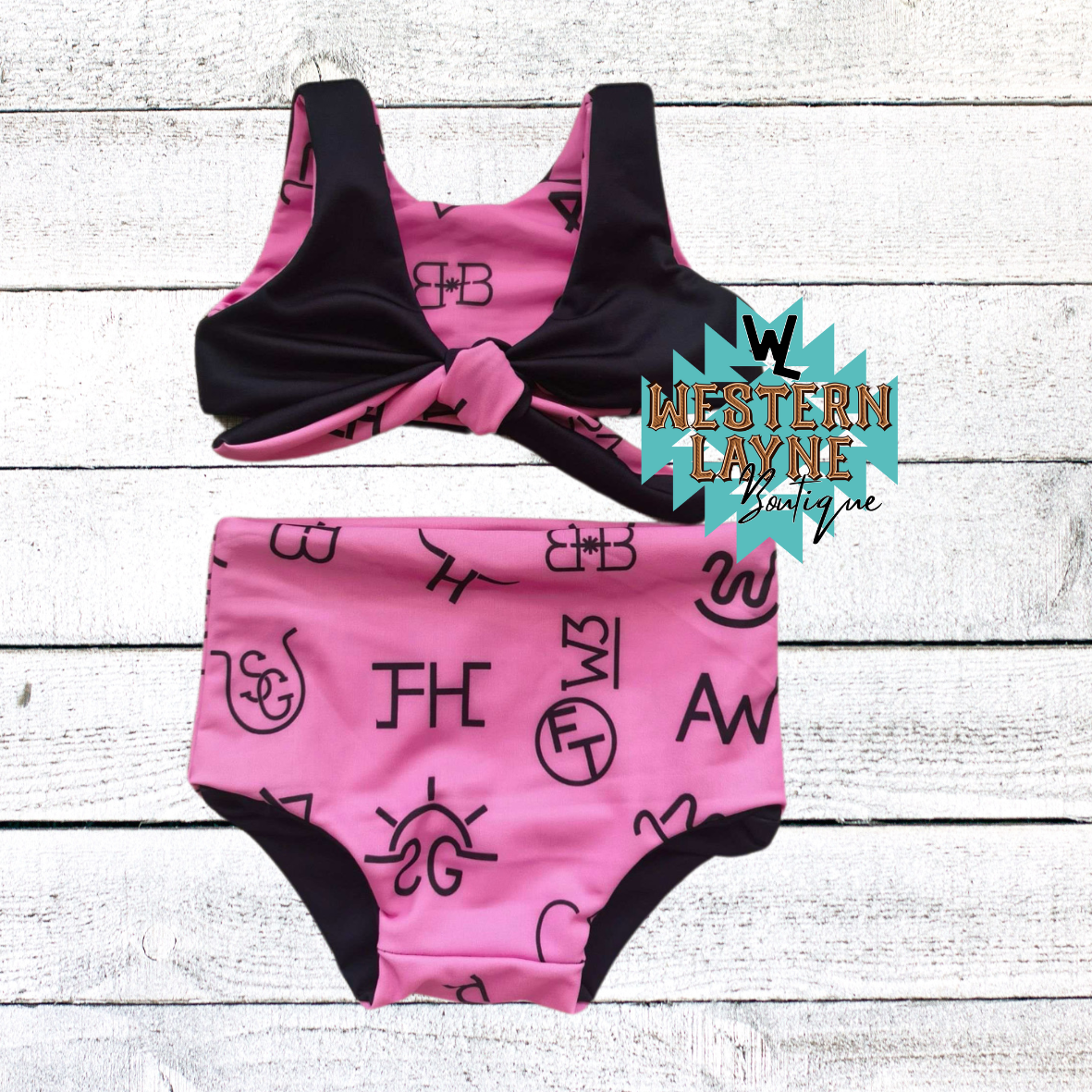 Black/Light Pink Cattle Brand Reversible 2-Piece