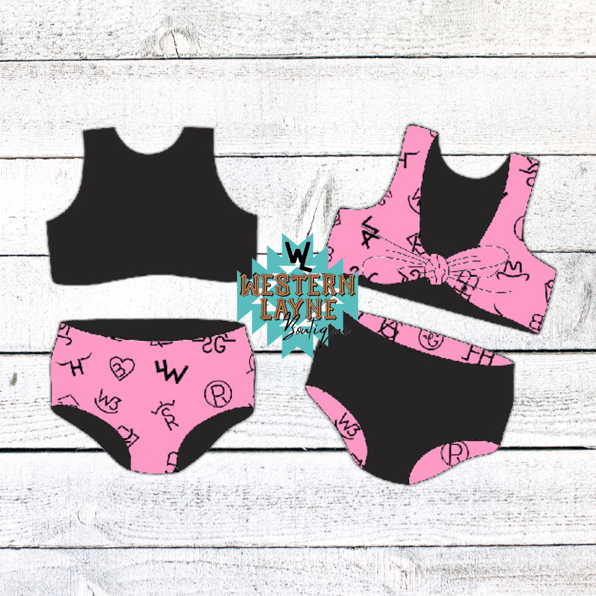 Black/Light Pink Cattle Brand Reversible 2-Piece