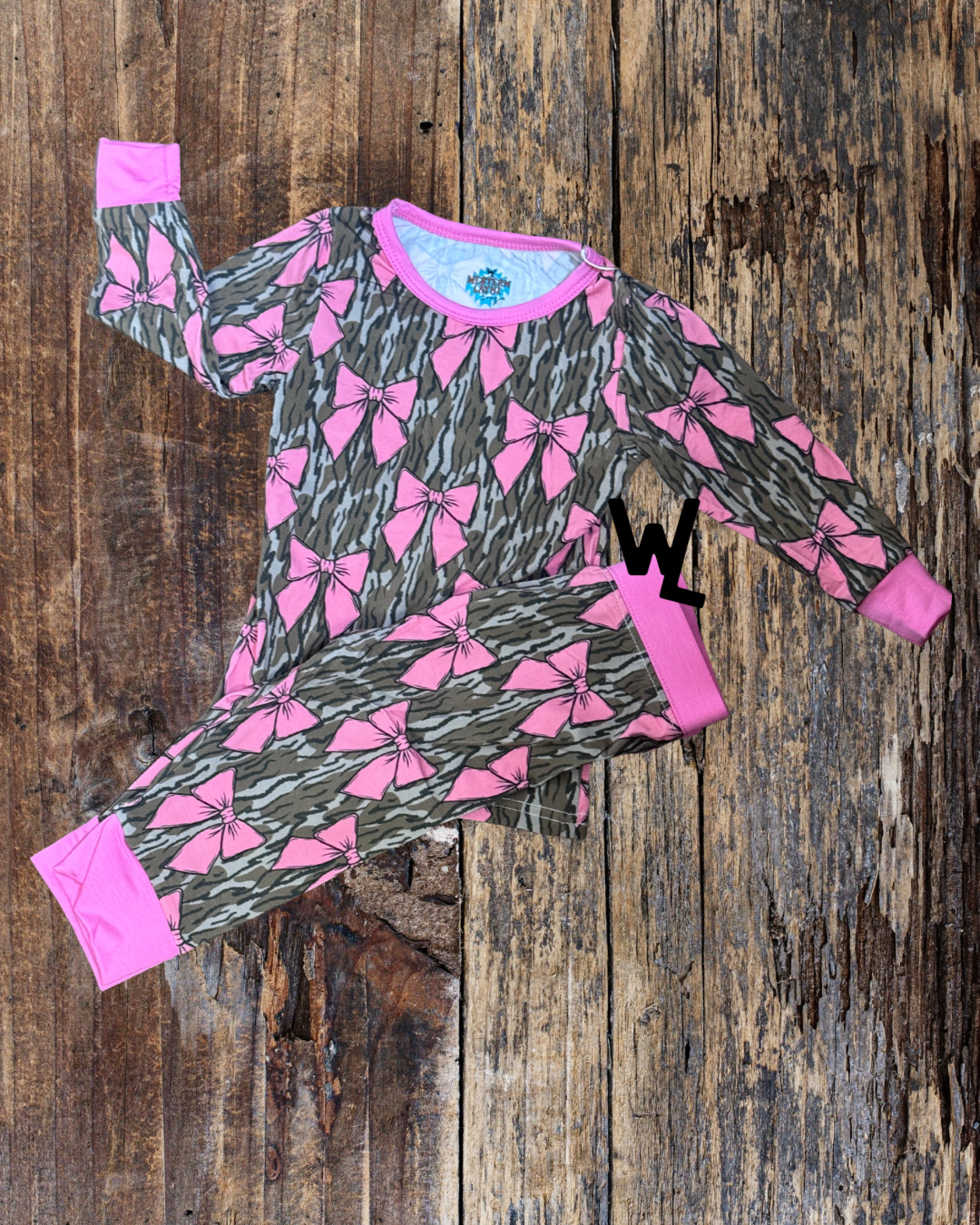 Bottomland Camo/Pink Bows Two Piece Pajama Set