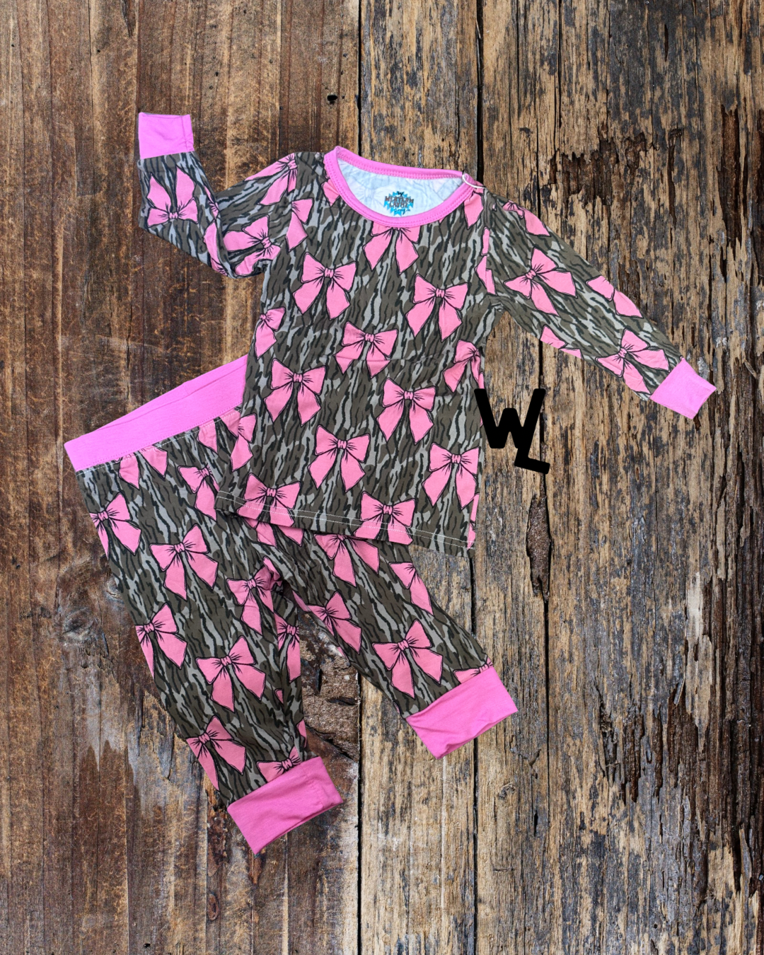 Bottomland Camo/Pink Bows Two Piece Pajama Set