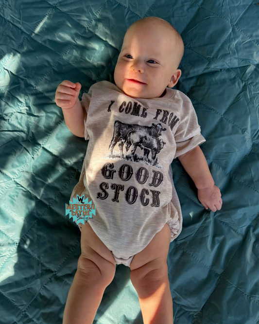 I Come From Good Stock Oatmeal Bubble Romper