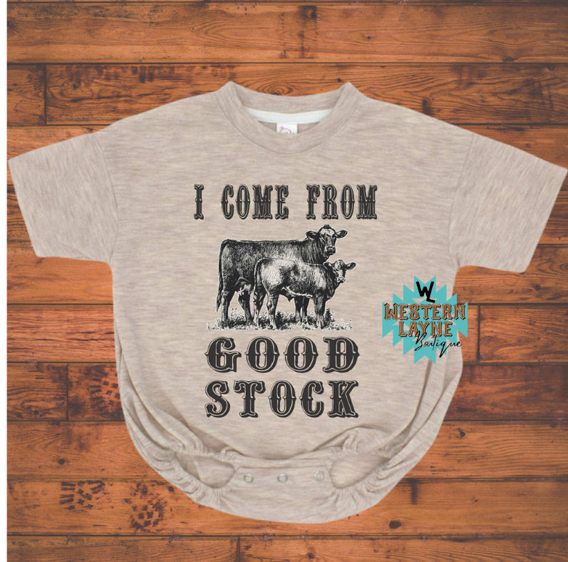 I Come From Good Stock Oatmeal Bubble Romper