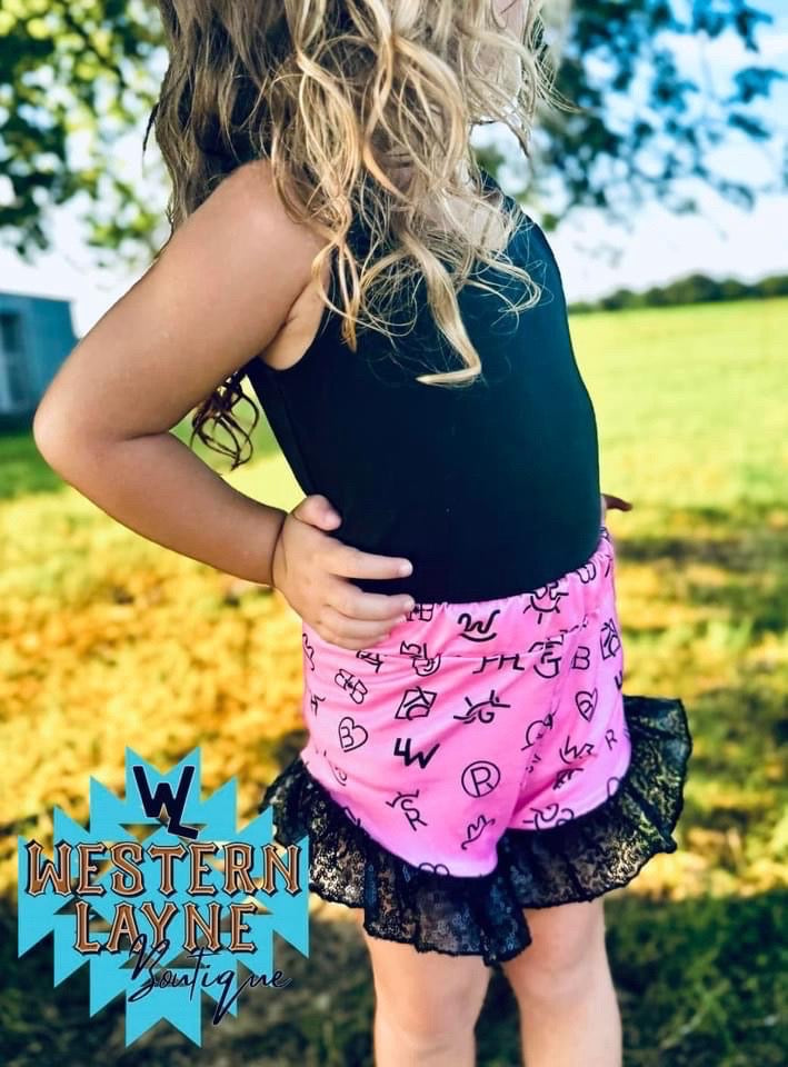 Pink Cattle Brand Black Sequin Ruffle Shorts