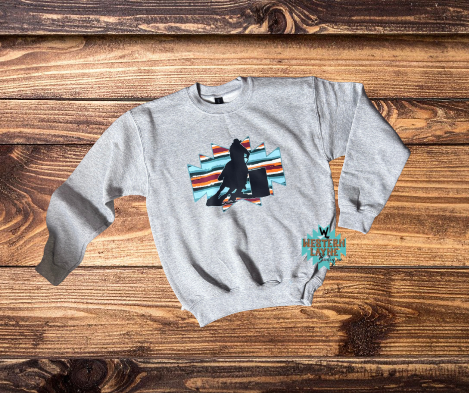 Youth Aztec Serape Barrel Racer Gray Sweatshirt