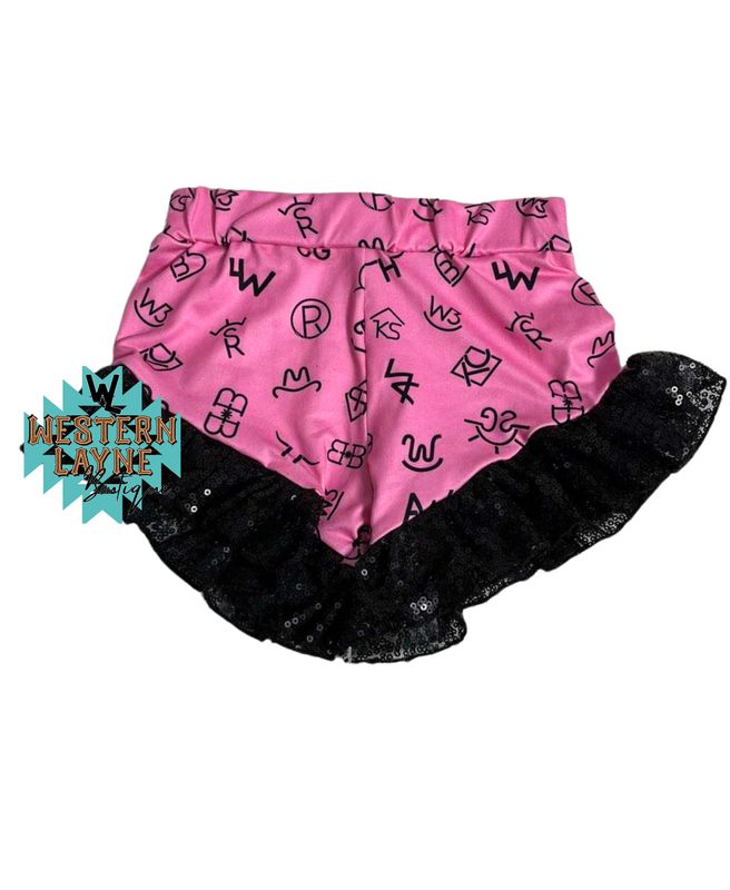 Pink Cattle Brand Black Sequin Ruffle Shorts
