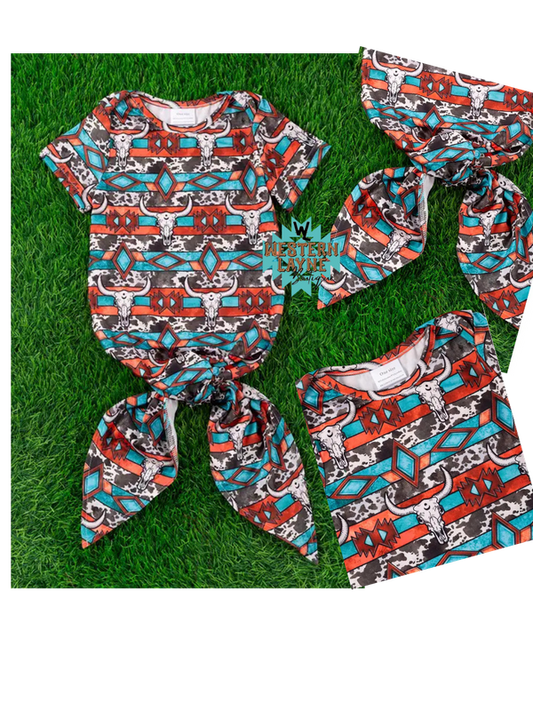 Cow Skull Diamond Pattern Infant Baby Gown