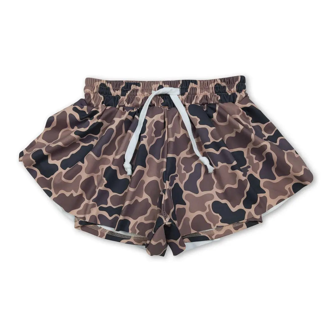 Brown Camo Girls Active Shorts