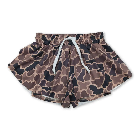 Brown Camo Girls Active Shorts