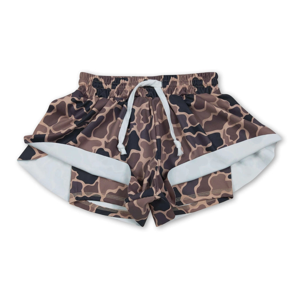 Brown Camo Girls Active Shorts